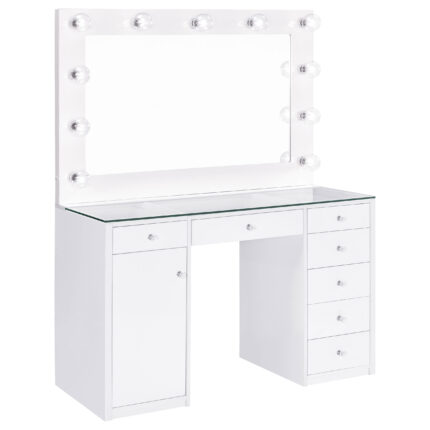 Acena 7-drawer Vanity Set with Lighting White High Gloss product image