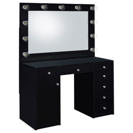 Acena 7-drawer Vanity Set with Lighting Black High Gloss product image
