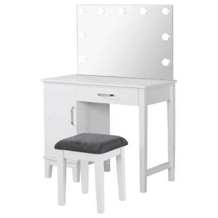 Elijah Vanity Set with Lighting & Stool White and Dark Grey product image