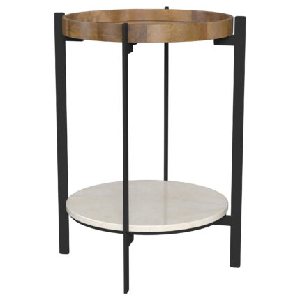 Adhvik Round End Side Table Marble Shelf Natural and Black product image