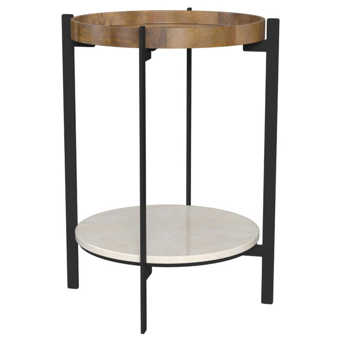 Adhvik Round End Side Table Marble Shelf Natural and Black product image