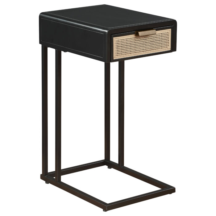 Amherst 1-drawer Radio Weave Cane Metal Side Table Black product image