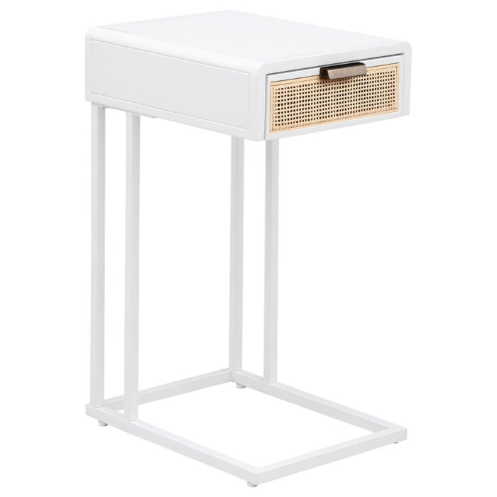 Amherst 1-drawer Radio Weave Cane Metal Side Table White product image