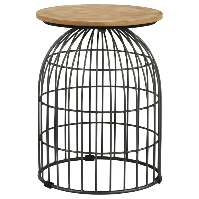Bernardo Round Wire Frame Side Table Natural and Gunmetal product image