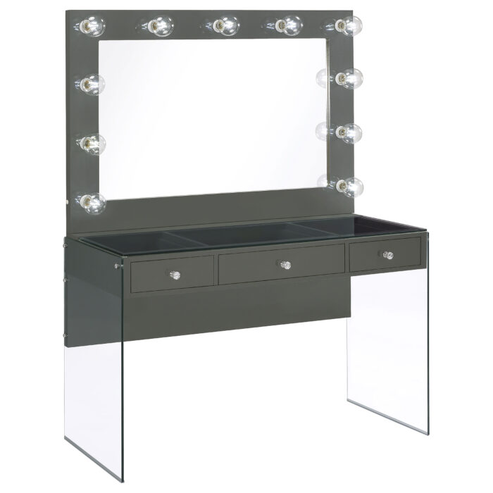 Afshan 3-drawer Vanity Set with Lighting Grey High Gloss product image