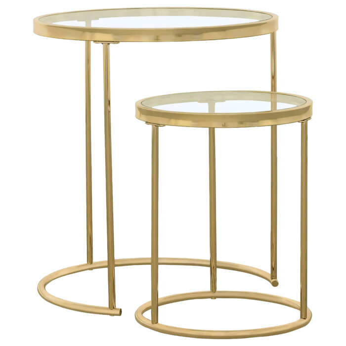 Maylin 2-piece Round Glass Top Nesting Table Set Gold product image