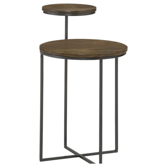 Yael Round Mango Wood Accent Side Table Natural and Gunmetal product image