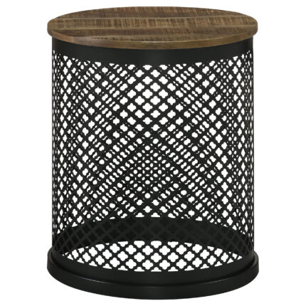Aurora Round Drum Base Accent Side Table Natural and Black product image
