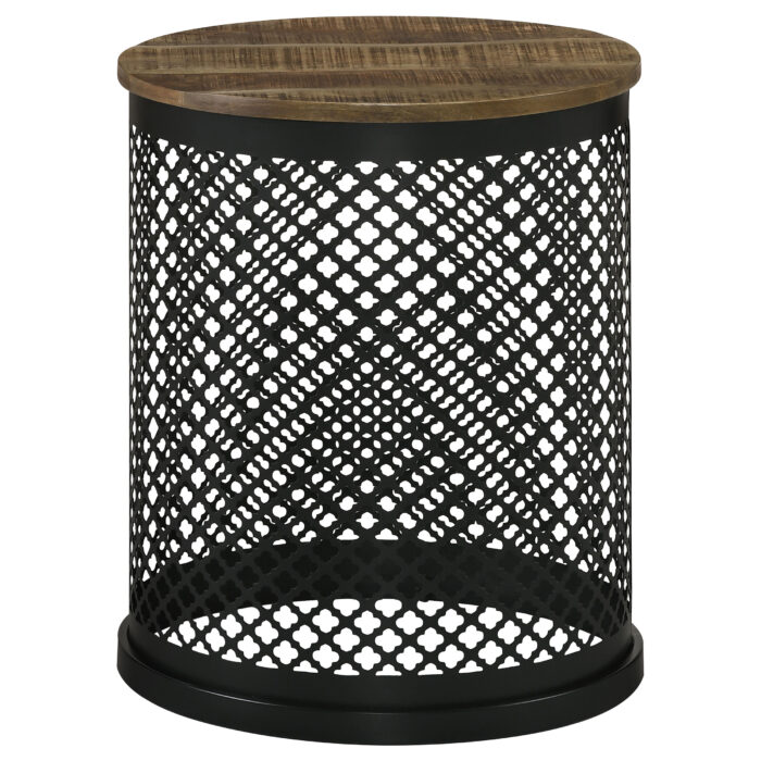 Aurora Round Drum Base Accent Side Table Natural and Black product image