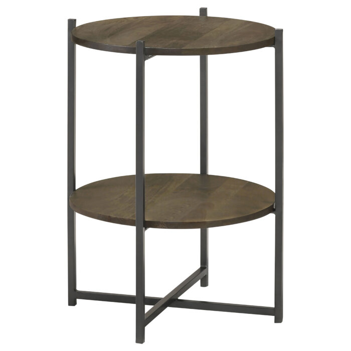 Axel Round Accent Table with Open Shelf Natural and Gunmetal product image