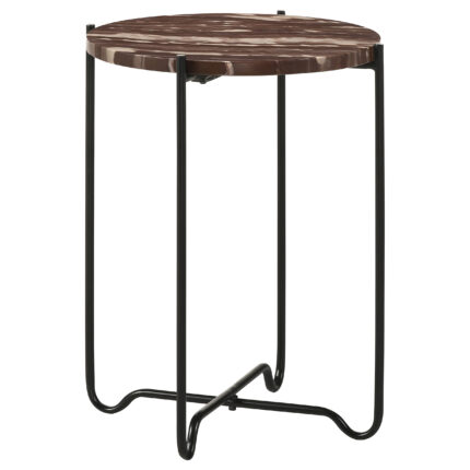Latifa Round Marble Top Accent Side Table Red and Black product image