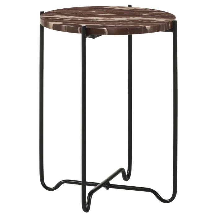 Latifa Round Marble Top Accent Side Table Red and Black product image