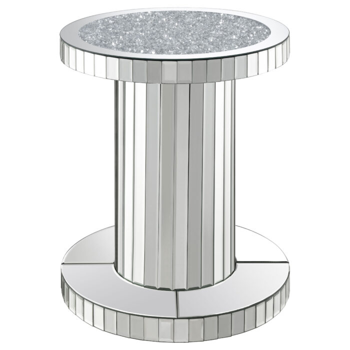 Dorielle Round Mirrored Acrylic Crystal Side Table Silver product image
