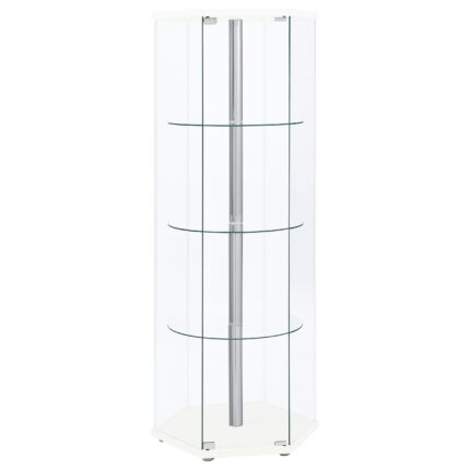 Zahavah 4-shelf Hexagonal Clear Glass Curio Cabinet White product image
