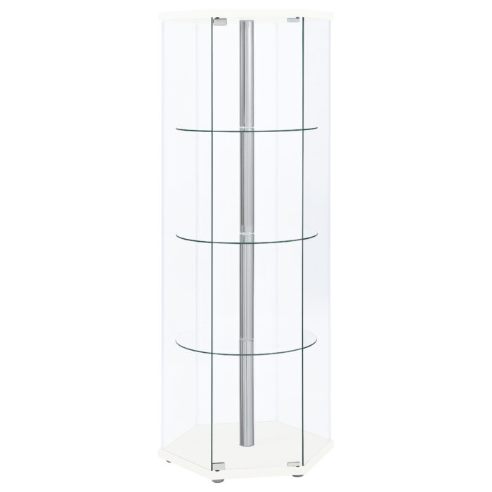 Zahavah 4-shelf Hexagonal Clear Glass Curio Cabinet White product image