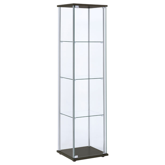 Bellatrix 4-shelf Clear Glass Curio Cabinet Cappuccino product image