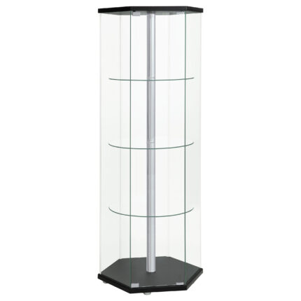 Zahavah 4-shelf Hexagonal Clear Glass Curio Cabinet Black product image