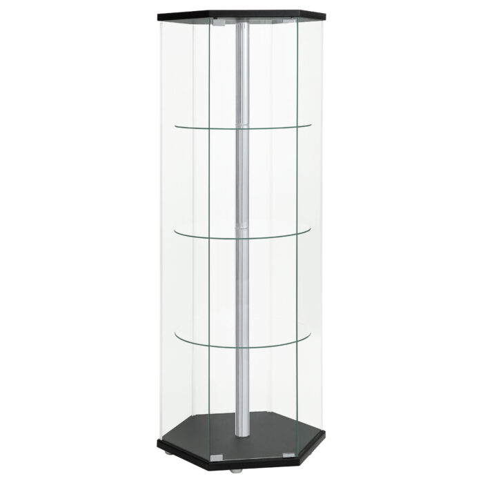 Zahavah 4-shelf Hexagonal Clear Glass Curio Cabinet Black product image