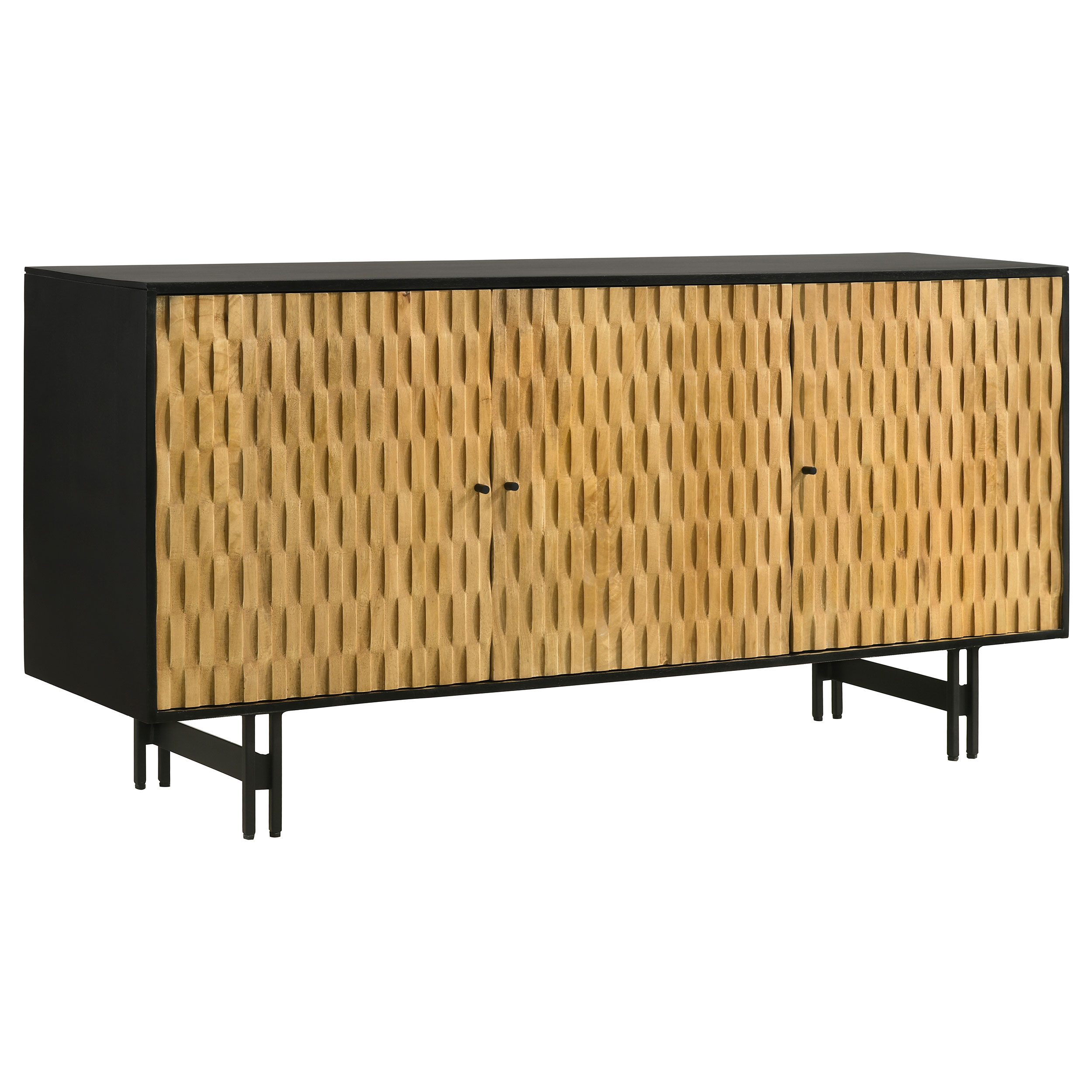 Aminah 3-door Wood Accent Cabinet Natural and Black Aminah 3-door Wood Accent Cabinet Natural and Black product image