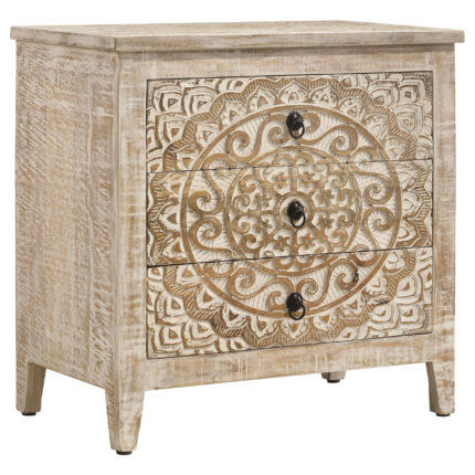 Mariska 3-drawer Wood Mandala Cabinet Distressed White product image