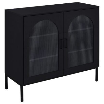 Jess 2-door Arched Fluted Glass Accent Cabinet Black product image