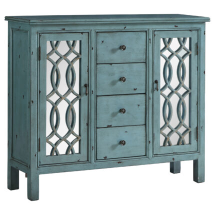 Rue 4-drawer Wood Trellis Accent Storage Cabinet Blue product image