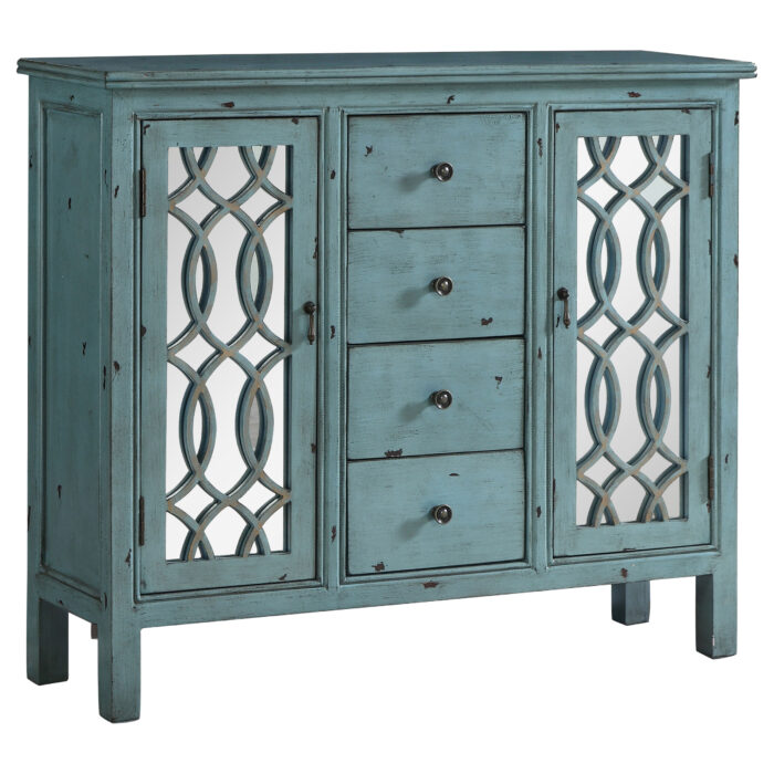 Rue 4-drawer Wood Trellis Accent Storage Cabinet Blue product image