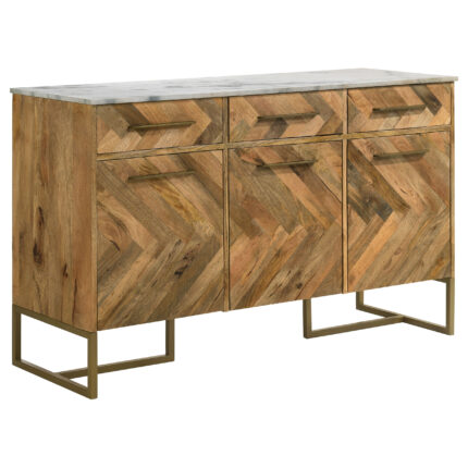 Keaton 3-door Marble Top Herringbone Accent Cabinet Natural product image