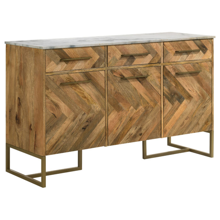 Keaton 3-door Marble Top Herringbone Accent Cabinet Natural product image