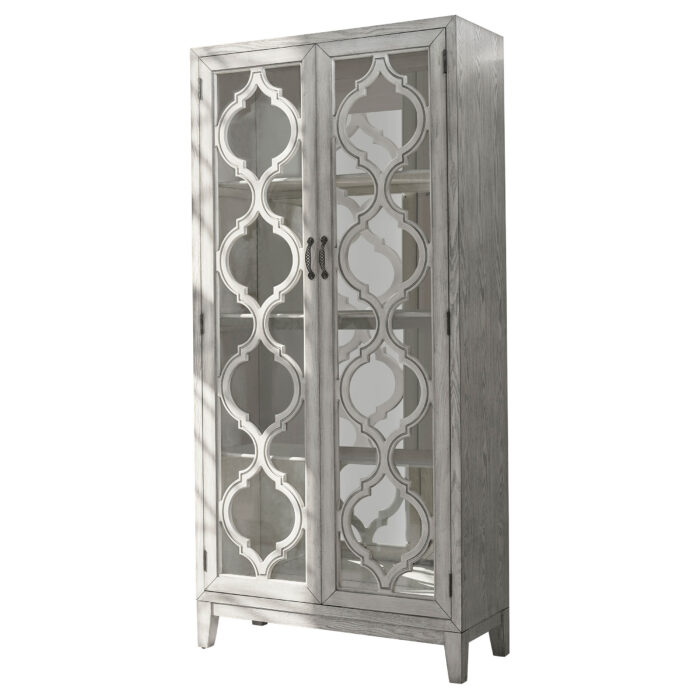 Mckellen 2-door Wood Trellis Tall Cabinet Distressed White product image