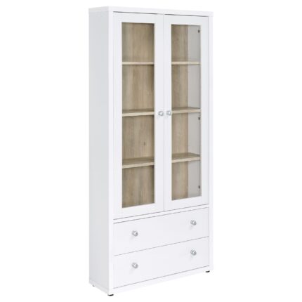 Hawthorne 4-shelf Glass Door Tall Cabinet with Drawers White product image