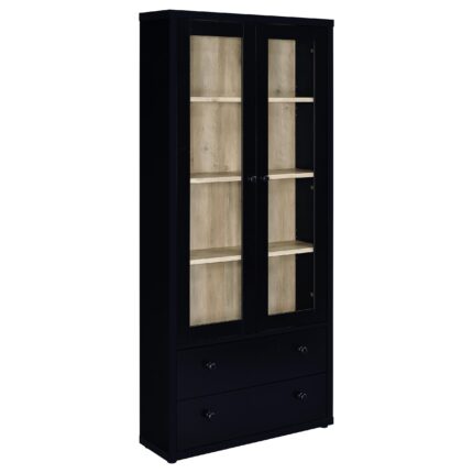 Hawthorne 4-shelf Glass Door Cabinet with Drawers Black product image
