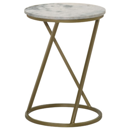 Malthe Round Marble Top Accent Side White and Antique Gold product image