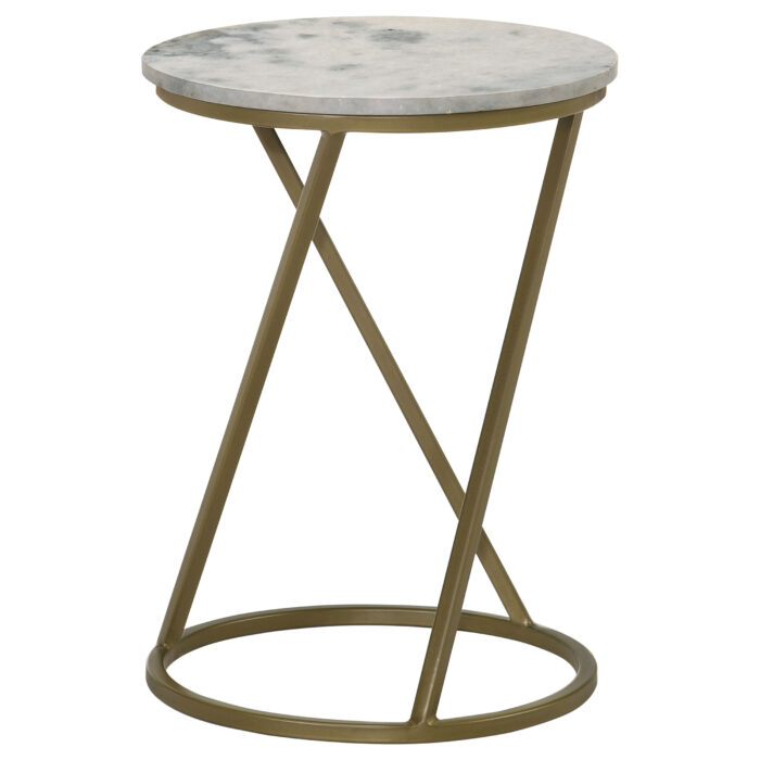 Malthe Round Marble Top Accent Side White and Antique Gold product image
