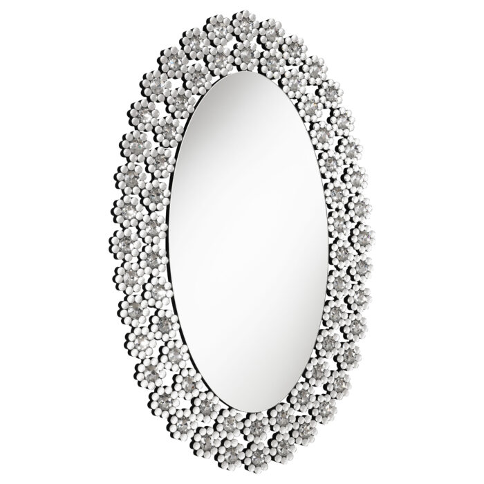 Colleen 31 x 47 Inch Oval Wall Mirror Crystal Flowers Silver product image