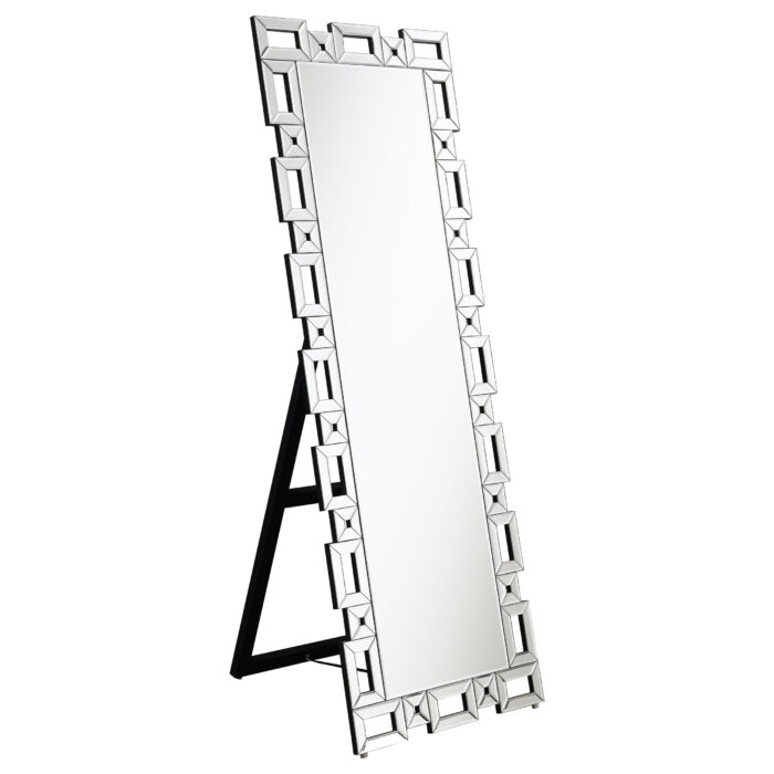 Tavin 24 x 65 Inch Geometric Frame Standing Mirror Silver product image