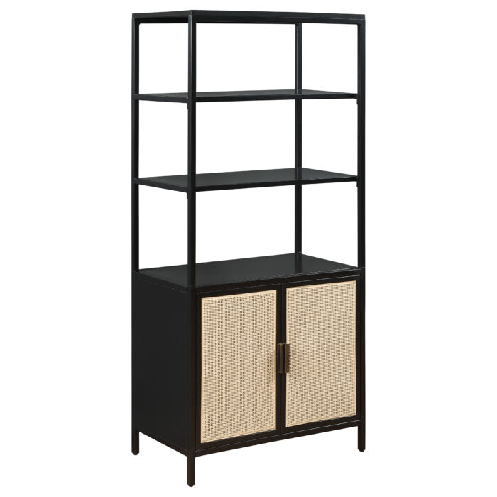 Amherst 3-shelf Radio Weave Cane Metal Accent Cabinet Black product image