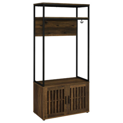 Quincy 2-door Coat Rack Hall Tree Storage Bench Dark Pine product image
