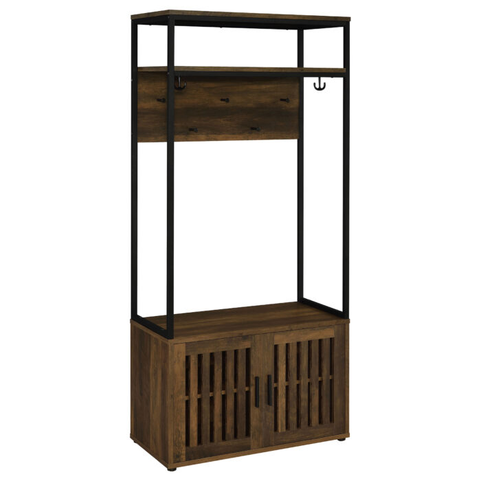 Quincy 2-door Coat Rack Hall Tree Storage Bench Dark Pine product image