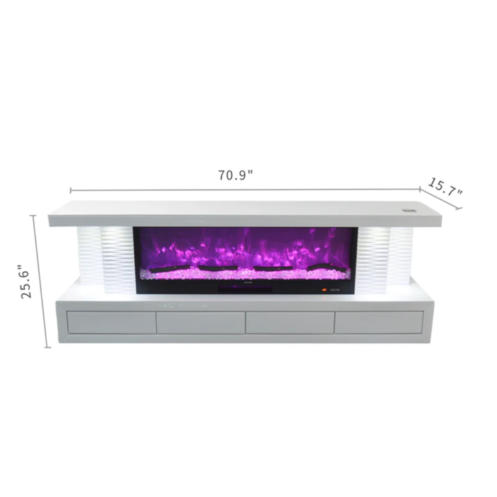 TV Stand LED Mirrored Fireplace By Vanitii dimensions product image