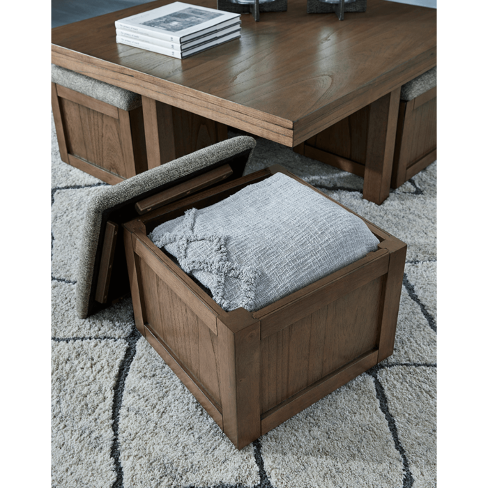 T738-20 Boardernest Coffee Table with 4 Stools By Ashley Storage Product Image