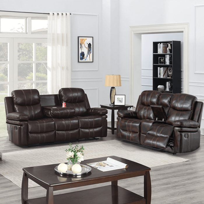 Kellen Sofa with Drop Down Tray and Loveseat with Console Storage and Recliners By New Classic Furniture product image