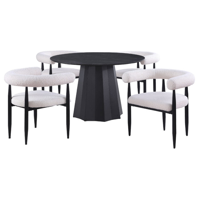 Camden 5-piece Round Faux Marble Top Dining Table Set Black product image