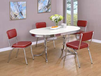 Retro 5-piece Oval Dining Table Set White and Red product image