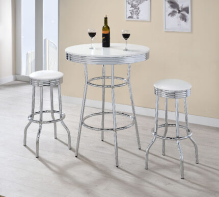 Retro 3-piece Round 1950s Bistro Pub Bar Table Set White product image