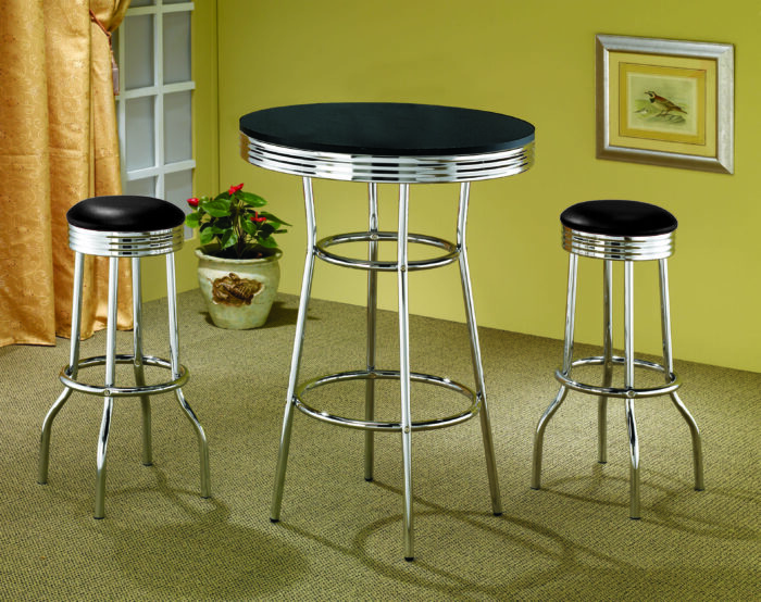 Retro 3-piece Round 1950s Bistro Pub Bar Table Set Black product image