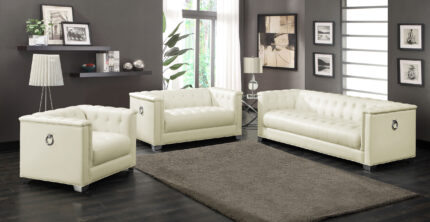 Chaviano 3-piece Upholstered Track Arm Sofa Set Pearl White product image