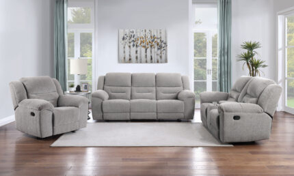 Gilson 3-piece Chenille Upholstered Reclining Sofa Set Grey product image
