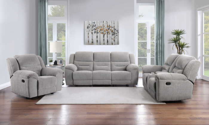 Gilson 3-piece Chenille Upholstered Reclining Sofa Set Grey product image