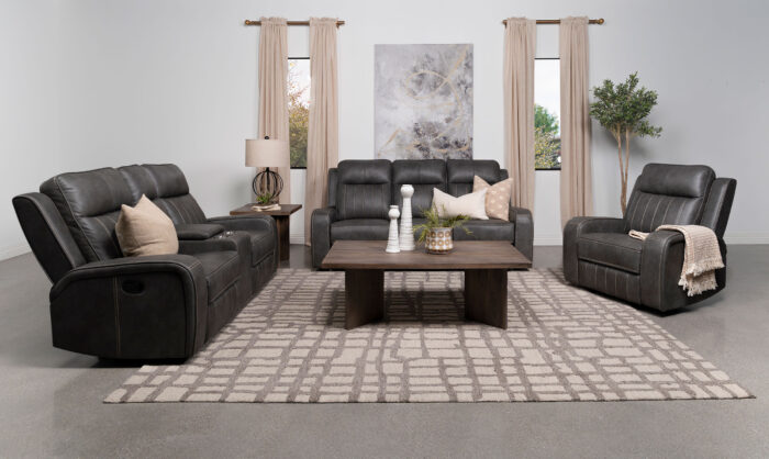 Raelynn 3-piece Upholstered Reclining Sofa Set Grey product image
